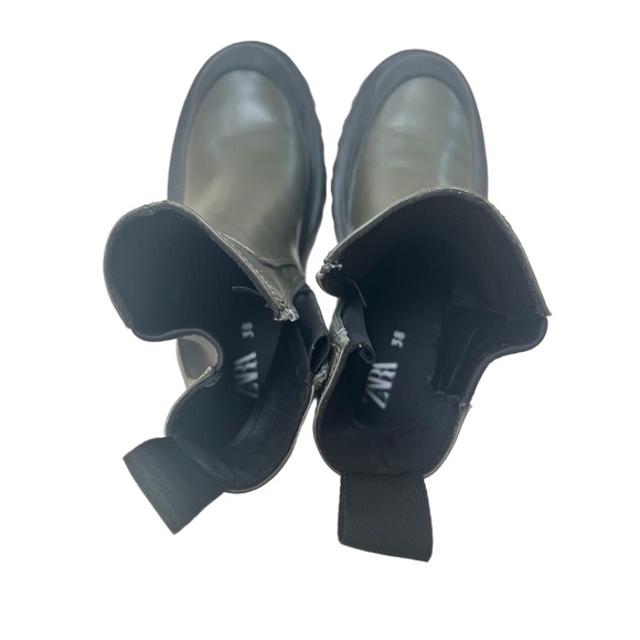 Zara Womens Ankle Boots Size EU 38 US 7.5 Dark Green Stretch Chunky - Picture 8 of 10